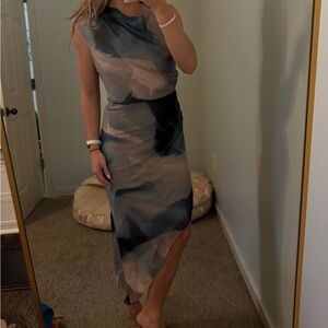 Sleeveless Blue-Grey Sheer Midi Dress